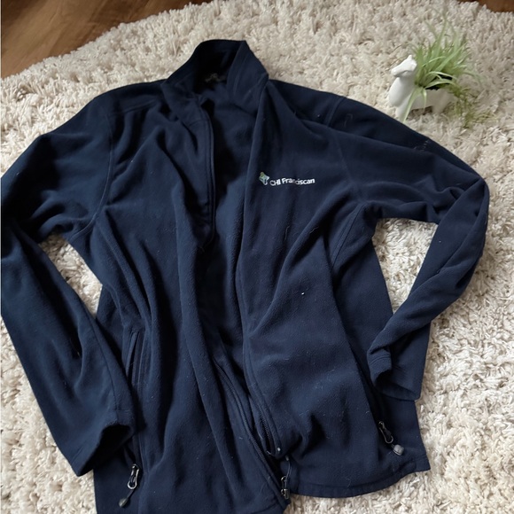 Tops - Navy Blue Zip-Up fleece winter cute lightweight Jacket with Logo